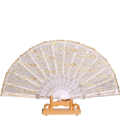 

Chinese Handmade Party Wedding Gift Dancing Lace Surface Foldable Hand Held Fan Hot