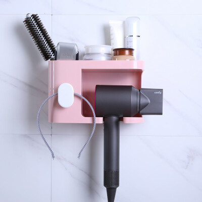 

Adhesive Wall Mounted Hair Dryer Holder Rack No Drilling Styling Tool Bathroom Storage Organizer Shelf Basket