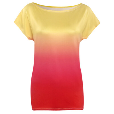 

Fashion Summer Women Gradient Color Off Shoulder O-Neck Short Sleeve T-Shirt Top