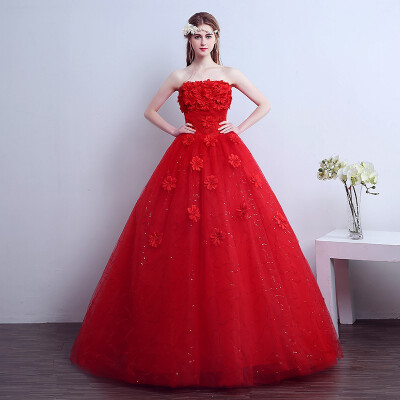 

Elegant Wedding Dress Strapless Ball Gown Luxury Flowers Appliques Wedding Dresses Plus Size Bridal Gowns