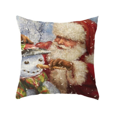 

Christmas Deer Snowman Pattern Cotton Linen Throw Pillow Case Cover Home Decorative Home Room Pillowcase