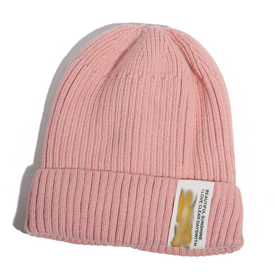 

Hat female autumnwinter letter patch knit hat Korean version of embroidered thermal head hat Korea ins tide wool hat men