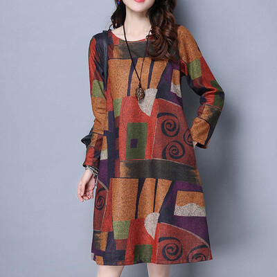 

Tailored Womens Wrap Dress Fall Striped Print Long Sleeve Loose Knee Dress