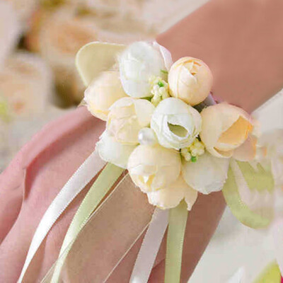 

5pcs Wedding Decoration Beautiful Elegant Bridesmaid Wrist Flower Pearl Decoration Wedding Party Prom Hand Flower Western style