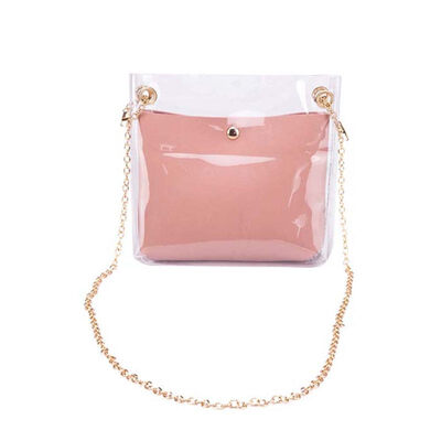 

2PcsSet Lady Solid Color Transparent Faux Leather Clutch Crossbody Shoulder Bag