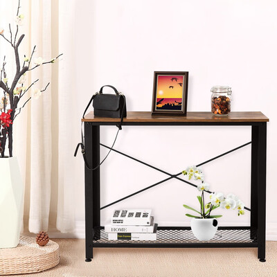 

Gobestart Vintage Console Sofa Side Table For Entryway Entry Table With Shelf Metal Frame