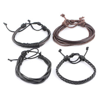 

Simple Design 4pcs Weaved Bracelet Vintage Leather Men Wristband Hand Jewelry Accessories