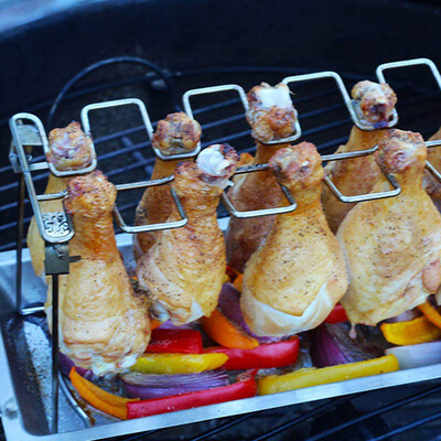 

Stainless Steel Vertical Roaster Stand & Drip Pan Chicken Wing & Leg Rack for Grill Cooking Barbecue Accessories