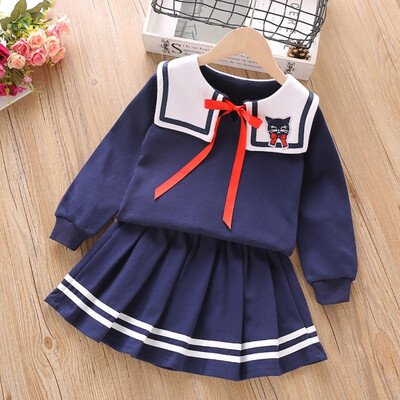 

2019 Girls Costume Toddler Girl Clothes Sets Winter Autumn Children Clothing Long Sleeve Top Pleated Skirts Kids Clothes