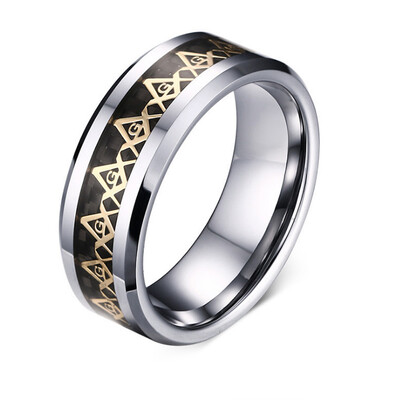 

High Quality Crystal Gold Black Titanium Steel Wedding Jewelry Ring Religious Jewelry Freemason Free Mason Masonic Symbols Ring
