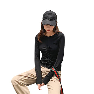 

Women Autumn Long Sleeve Fashion Slim Top Round Collar Solid Color Casual Simple Wild T-Shirt