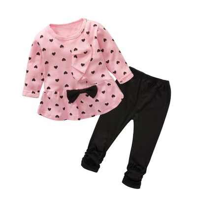

Baby Girls Clothes Bow Print Heart-shaped T-shirt Leggings For Girls cute 2PCS Cloth suit childrens clothes top shirt Pants