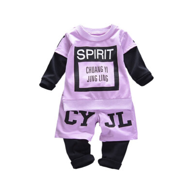 

Autumn Baby Boy Suits Children Clothing Cotton Letter Print Patchwork Long Sleeve Sweatshirt Tops Trousers Outfits 2pcsSet