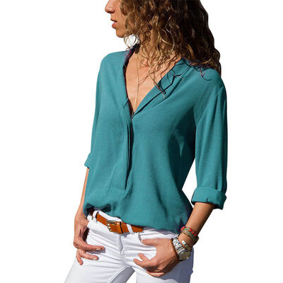 

Women Blouses 2019 Long Sleeve V-Neck Office Lady Shirt Chiffon Blouse Shirt Casual Tops Plus Size Blusas Femininas