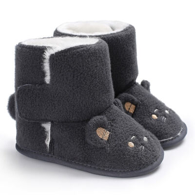 

WEIXINBUY Kids Winter Fashion Child Girls Snow Boots Shoes Warm Plush Soft Bottom Cute Baby Mouse Embroidered Boots 4Color 0-18M