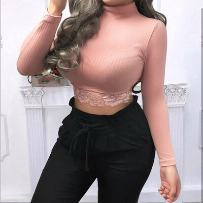

Tailored Womens Fashion Pure Lace Received Long Sleeve T-shirt Bottom Shirt Blouses
