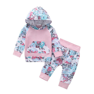 

O-Neck Printing Pullover Spring Autumn Baby Girl Printing Long Sleeve Hoodies And Trousers Kit Kid Two-piece Outfit Set s