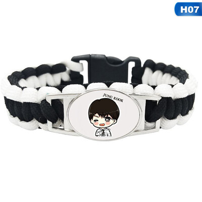 

KPOP BTS Black White Woven Bracelet Punk Style Bracelet Cartoon Pattern Pendant Bracelet Hot Gift
