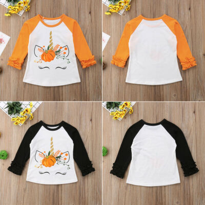 

Halloween Unicorn Kid Baby Girl Long Sleeve Tops Floral Tee Shirt Blouse Clothes