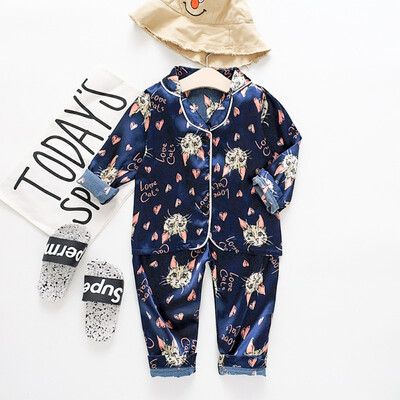 

Autumn Baby Kids Girls Boys Cartoon Cat Print Sleepwear Set Long Sleeve Blouse TopsPants Pajamas