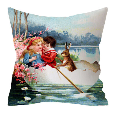 

〖Follure〗Easter Rabbit Print Pillow Case Polyester Sofa Car Cushion Cover Home Decor