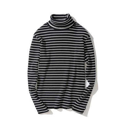 

Mens Loose Tops Turtleneck Sweater Shirt Long Sleeves Stripe Sweatshirt Warm