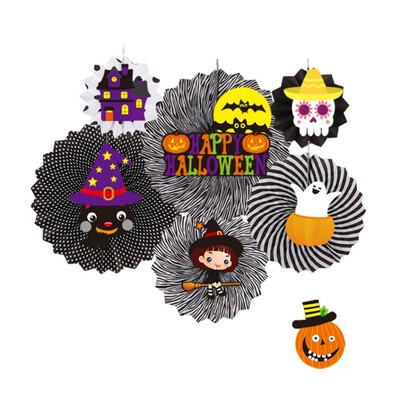 

DIY Round Paper Fan Halloween Party Handmade Black And White Paper Fan Decorations Flower Halloween Party Ornament Accessories