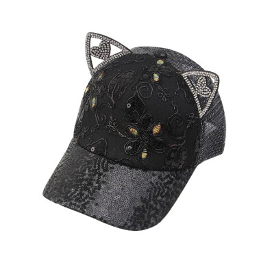 

New Girls Children Sequins Print Caps Hats Child Adjustable Sun Protection Casual Cat Ear Design Visors