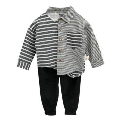 

Fashion Autumn Children Baby Boys Casual Long Sleeve Stripe Print Patchwork Design Shirt TopsPants Trouser Set