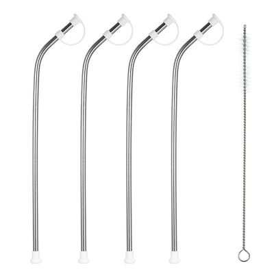 

5pcsset 105" Stainless Steel Straws with Silicone Dust Cover Reusable Stainless Steel Straws 4 Bent Straws with a Cleaning Brush