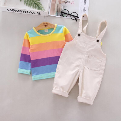 

Autumn Wings Design Baby Girls Sets Striped Print Blouse TopsStraps Pants Child Outfits Toddler Clothes 0-4Y Kids Suit 2PCS