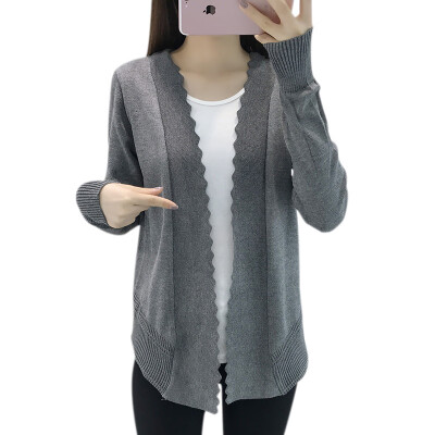 

Casual All-match Women Knitted Cardigan Long Sleeves Jacket Ice Silk V-neck Loose Sunscreen Top