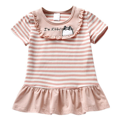 

Summer Girls Striped Short Sleeve Dresses Cotton Cartoon Cute Kids Party Dresses for Kids girls Princess Dress Tops Clothes