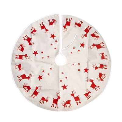 40Inch Christmas Tree Skirt Cartoon Reindeer Printed Xmas Tree Apron Holiday Home Party Decorations