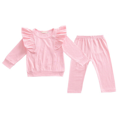 

Autumn Toddler Baby Girls Solid Cotton Infant Flying Sleeve Clothing Set T-shirts TopsPants Set