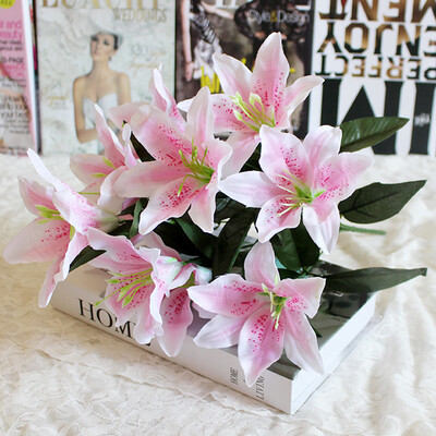 

Gobestart 10 Heads Artificial Fake Silk Lilies Flower Bridal Bouquet Wedding Party Decor