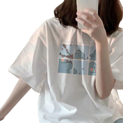 

Women Round Collar Summer Cartoon Half Loose Sleeve Print Casual Simple Wild T-Shirt