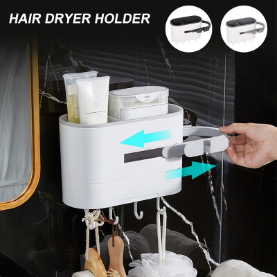 

Multifunction Storage Rack Wall Mounted Drawer Hair Dryer Holder Home Bathroom Decor No Nail Installation