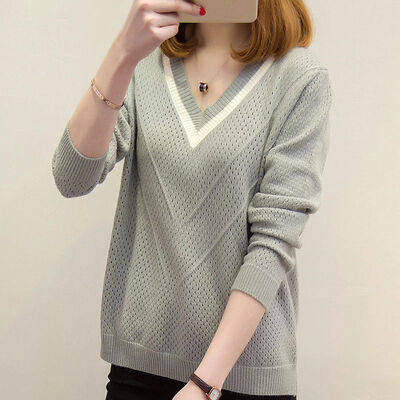 

Autumn Winter Sweater Women Pullovers Hollow Sweaters Women Loose Knitted Warm Sweater Female V-neck Small Fresh Sweater