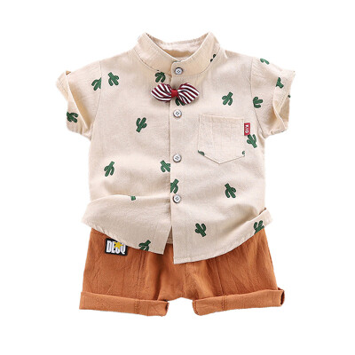 

Kid Boys Short Sleeve Sets Summer Cartoon Cactus Print Tops Blouse T-shirtShorts Casual Outfits Sets