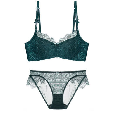 

Ladies Sexy Lingerie Thin Lace Eyelashes Push Up Half Cup Gathered Bra Underwear Set