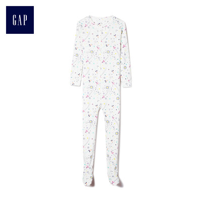 

GAP flagship store female young rocket pattern with foot one piece jumpsuit 368244 light sense bright white 3YRS