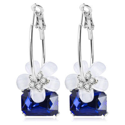 

Women Silver Chic Blue Crystal Flower Oriental Cherry Drop Hook Dangle Earrings