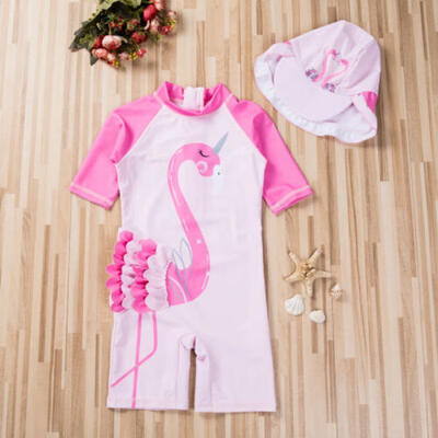 

US Baby Kids Girl Summer Beach Swimwear Swimsuit Swimming Costume TrunksHat Set