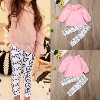 

2PCS Toddler Kids Baby Girls Clothes T-shirt TopsHeart Floral Pants Outfits Set