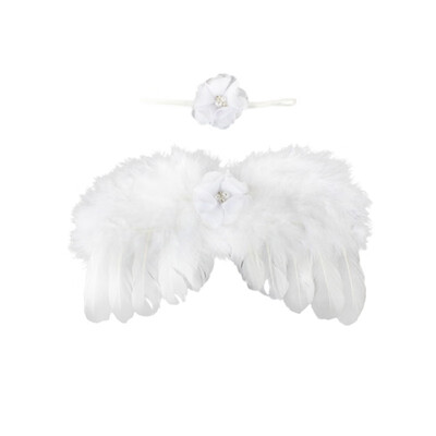 

Newborn Baby Angel Feather Wing With Lace Flower Headband Set Photo Props Outfit Costume