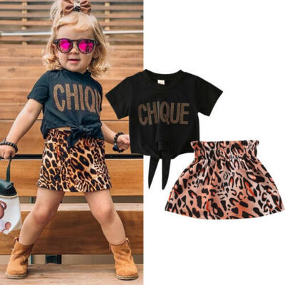 

Toddler Baby Kids Girls Princess Party Tutu Skirt Dress Tee Tops Leopard Outfits