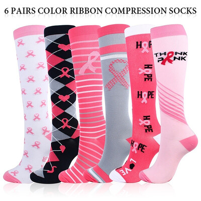 

Willstar 6Pairs SM LXL Sport Color Ribbon Compression Socks for Men & Women Athletic Fit