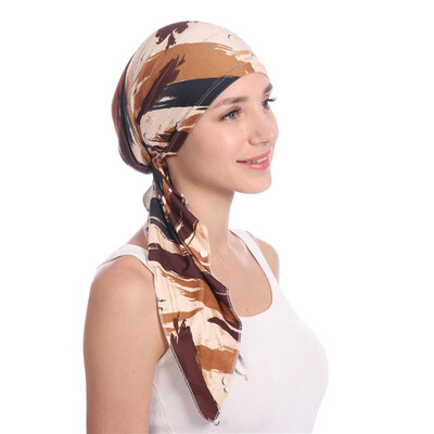 

Women Print Turban Hijab Cap Stretchy Chemo Hats For Hair Loss Head Scarf