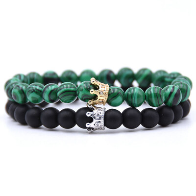 

Natural Stone Beads Bracelet Gold Silver Alloy Crown Bracelet For Women Men Couple Bangles Jew
